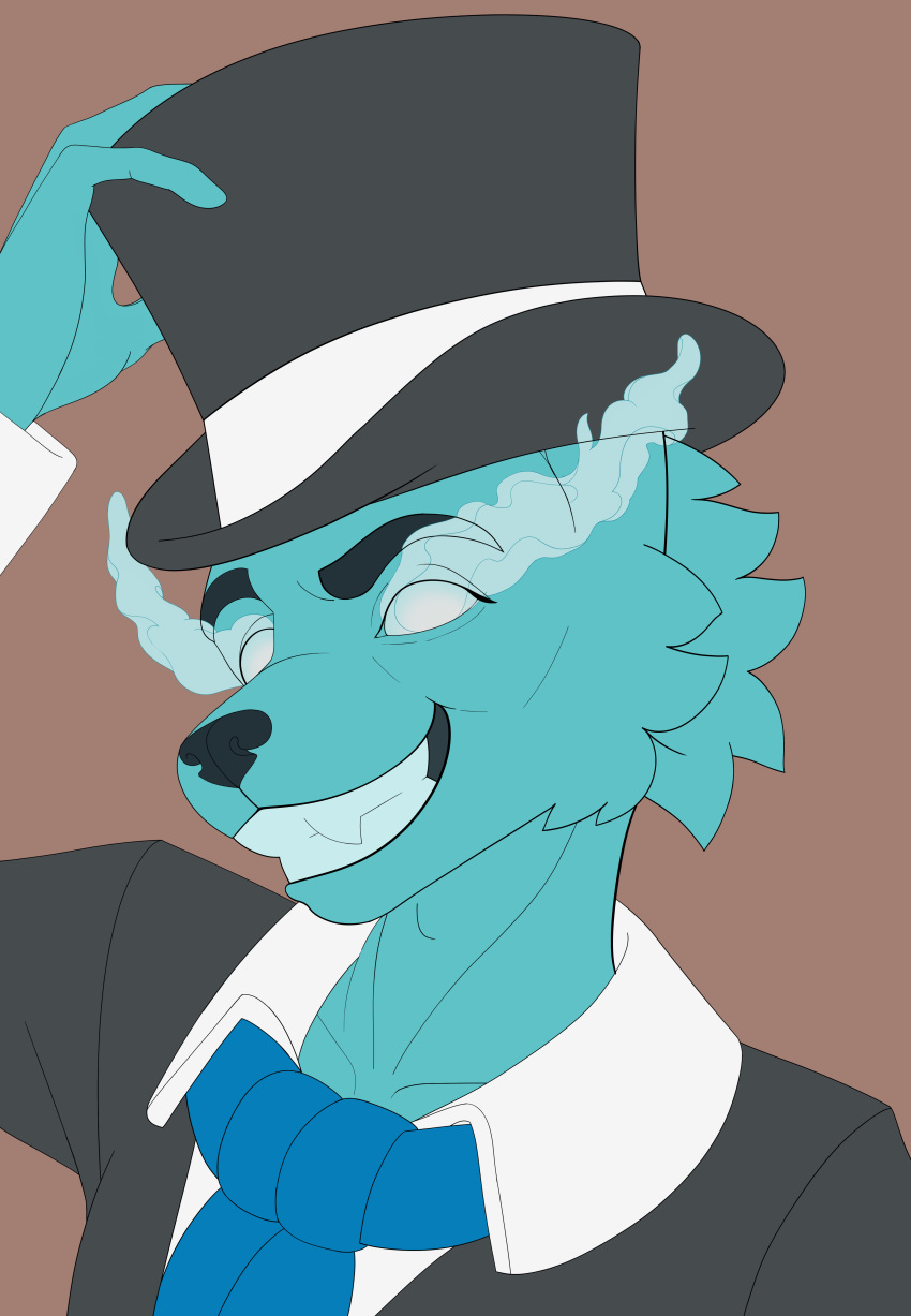 amyntas_illustrata blue_fur canine dog foggy_eyes fur german_shepherd hat helloyesthisisdog mammal neozoa species: teeth top_hat wearing_clothes