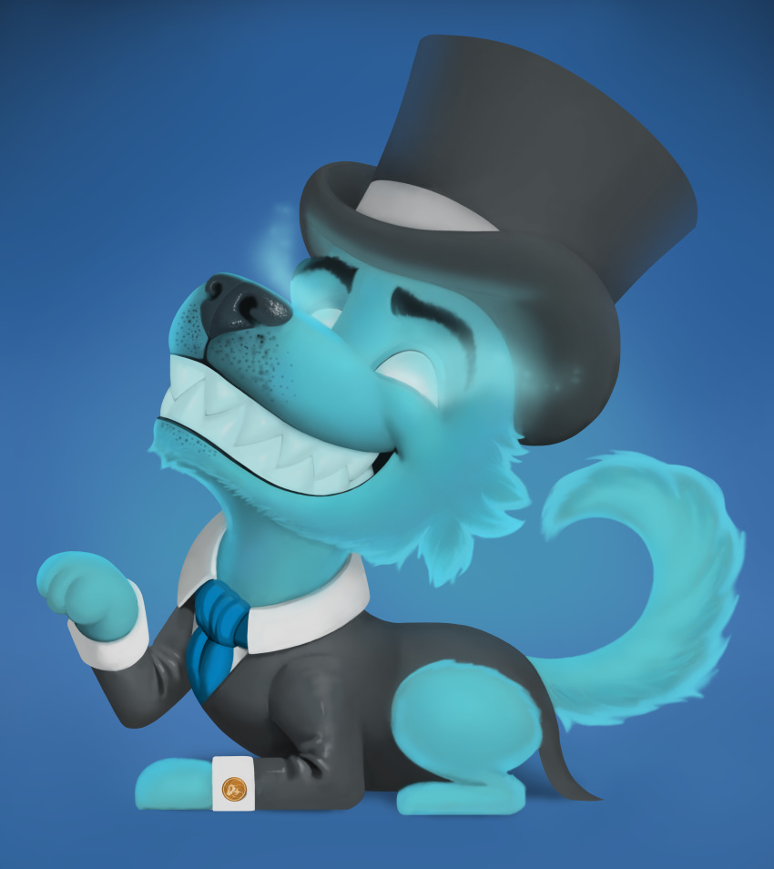 amyntas_illustrata blue_fur canine chibi dog feral foggy_eyes fur german_shepherd hat helloyesthisisdog mammal neozoa teeth the_spirit_guides top_hat wearing_clothes