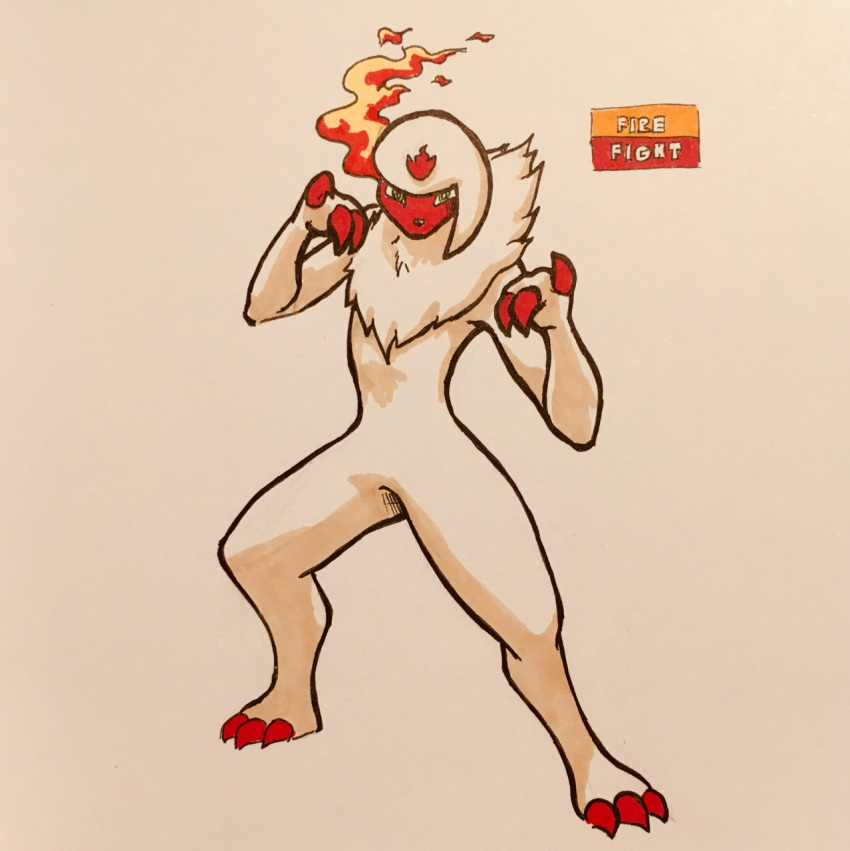 2018 3_fingers 3_toes absol ambiguous_gender anthro anthrofied biped black_eyes canine claws english_text fak&eacute;mon featureless_crotch fighting_stance fire firefightdex front_view full-length_portrait fur fur_tuft green_eyes hatching_(technique) hi_res looking_at_viewer mammal marker_(artwork) mfanjul mixed_media neck_tuft nintendo nude pen_(artwork) pok&eacute;mon pok&eacute;mon_(species) pok&eacute;morph portrait red_claws red_skin shadow shiny_pok&eacute;mon simple_background snout solo standing text toe_claws toes toony traditional_media_(artwork) tuft video_games white_background white_fur