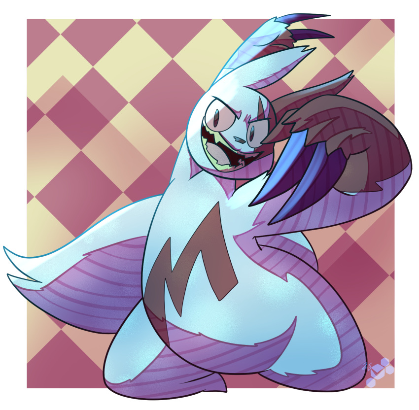 alpha_channel ambiguous_gender claws crooked_teeth fluffy fluffy_tail jojo's_bizarre_adventure markings nintendo pattern_background pok&eacute;mon pok&eacute;mon_(species) pose potoobrigham simple_background smile video_games zangoose