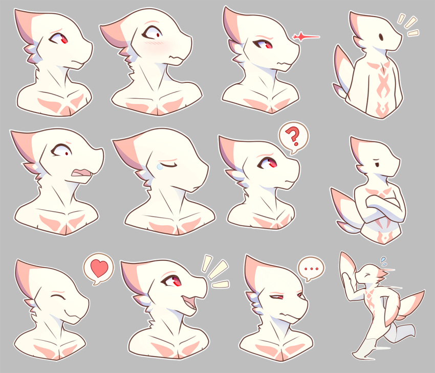 &lt;3 ... :3 :d ? ^_^ annoyed anthro avian blush bust_portrait confusion crossed_arms crying disappointed dot_eyes eyebrows eyes_closed feathers full-length_portrait glare grey_background half-length_portrait happy laefa_padlo male markings motion_lines multiple_poses nude pink_markings pink_tongue portrait pose qualzar raised_eyebrows red_eyes running shocked side_view simple_background smile solo tail_feathers tail_markings tears teeth telegram telegram_stickers tongue white_feathers white_tail wide_hips