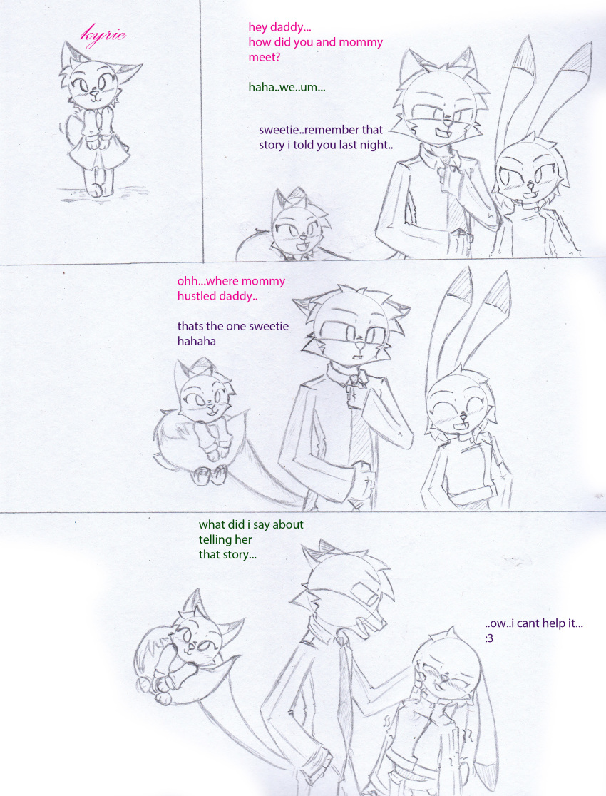 anthro blush canine clothing comic cub cute daughter disney family female fox hi_res hybrid judy_hopps lagomorph male mammal monochrome necktie nick_wilde pace2n9tmaker rabbit simple_background tail_hug young zootopia