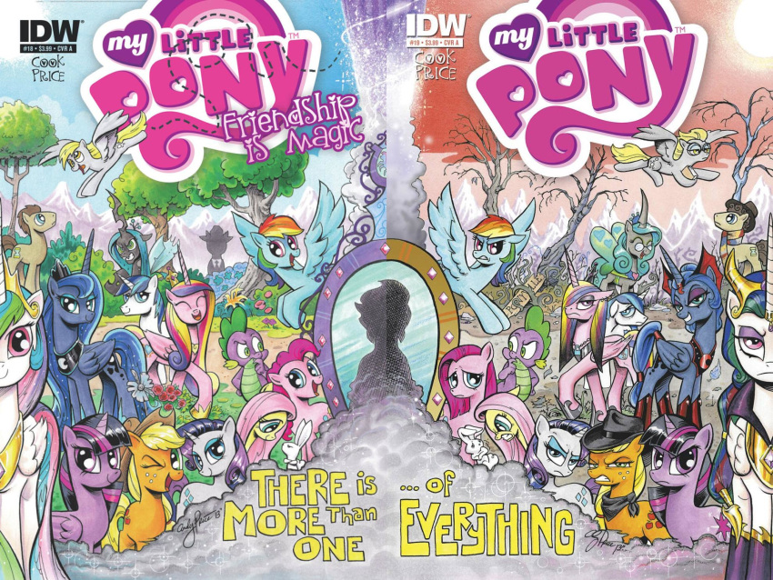 &lt;3 2014 alternate_universe andy_price angel_(mlp) applejack_(idw) applejack_(mlp) blonde_hair blue_eyes blue_feathers blue_fur brown_hair changeling clothing cowboy_hat crown cutie_mark dead_tree derp_eyes derpy_hooves_(idw) derpy_hooves_(mlp) doctor_whooves_(mlp) dragon dual_persona earth_pony english_text equine eyeliner eyeshadow eyewear feathered_wings feathers fedora female flower fluttershy_(idw) fluttershy_(mlp) flying freckles friendship_is_magic fur gem glasses gold_(metal) grass green_eyes green_hair group hair hat hole_(anatomy) horn horse idw jewelry king_sombra_(idw) king_sombra_(mlp) makeup male mammal mirror mountain multicolored_hair my_little_pony necklace official_art one_eye_closed outside pegasus piercing pink_hair pinkamena_(mlp) pinkie_pie_(mlp) plant pony princess_cadance_(idw) princess_cadance_(mlp) princess_celestia_(idw) princess_celestia_(mlp) princess_luna_(idw) princess_luna_(mlp) purple_eyes purple_fur purple_hair queen_chrysalis_(mlp) rainbow_dash_(idw) rainbow_dash_(mlp) rainbow_hair rarity_(mlp) scalie scarf slit_pupils smoke sparkles spike_(idw) spike_(mlp) square_crossover suit text tree twilight_sparkle_(idw) twilight_sparkle_(mlp) two_tone_hair unicorn winged_unicorn wings wink