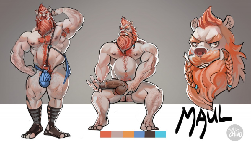 armpit_hair balls bear beard big_muscles body_hair braided_mustache bulge clothed clothing erection facial_hair hairy happy_trail humanoid hybrid kalchivo_art male mammal maul model_sheet muscular muscular_male nude orc penis polar_bear pubes skimpy solo tusks