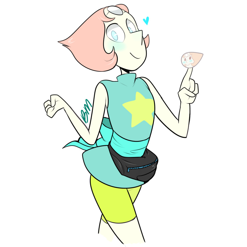 &lt;3 2016 alien blue_eyes blush blushmallet bow brown_hair cartoon_network clothed clothing female fingers gem gem_(species) hair hi_res humanoid looking_at_viewer not_furry pearl_(steven_universe) pearl_point_(character) ribbons simple_background smile solo steven_universe white_background