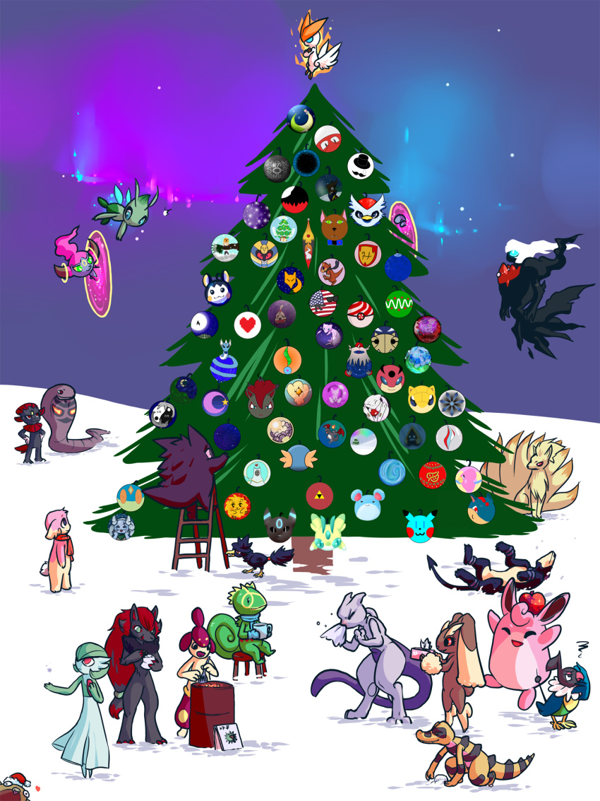 &lt;3 absolutely_everyone arbok audino celebi charizard chatot christmas cofagrigus darkrai delibird dragonair eeveelution emolga gardevoir gengar group holidays hoopa houndoom jen_(vf) kecleon krokorok legendary_pok&eacute;mon lopunny lurantis luvdisc marill medicham mew mewtwo mudkip murkrow n_(pokemon) ninetales nintendo pok&eacute;mon pok&eacute;mon_(species) quilava sandshrew scarf shiny_pok&eacute;mon sneezing snorunt stunfisk sulfurbunny_(artist) tree umbreon victini video_games voltorb wartortle weavile wes wigglytuff zoroark