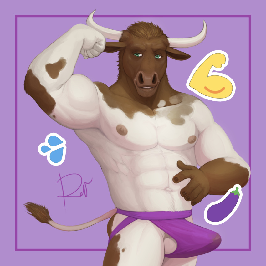 abs arousal biceps big_(disambiguation) bovine bulge cattle clothing erection flexing horny_(disambiguation) jockstrap male mammal meme muscular nipples paint painted pose reward rov simple_background solo ticc underwear