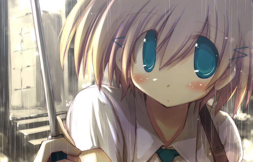 blue_eyes blush brown_hair original rain sakaki_(noi-gren) short_hair solo