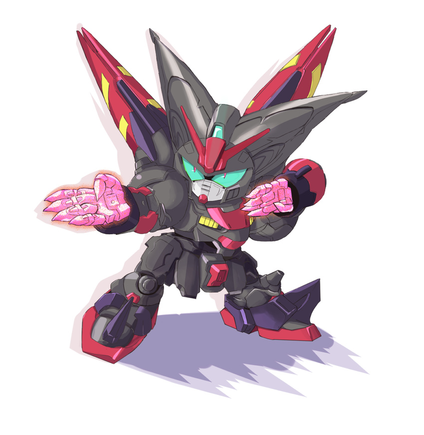 bad_pixiv_id chibi ciz_(asm1603y) fighting_stance g_gundam glowing gundam highres master_gundam mecha no_humans sd_gundam shadow simple_background solo