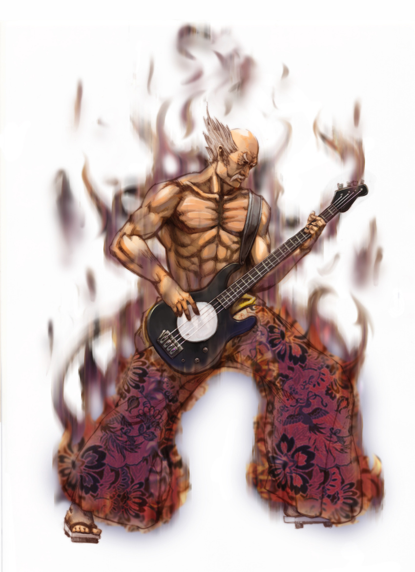 bad_id bad_pixiv_id bass_guitar facial_hair geta highres instrument male_focus mishima_heihachi muscle mustache old_man shirtless solo tekken utaite