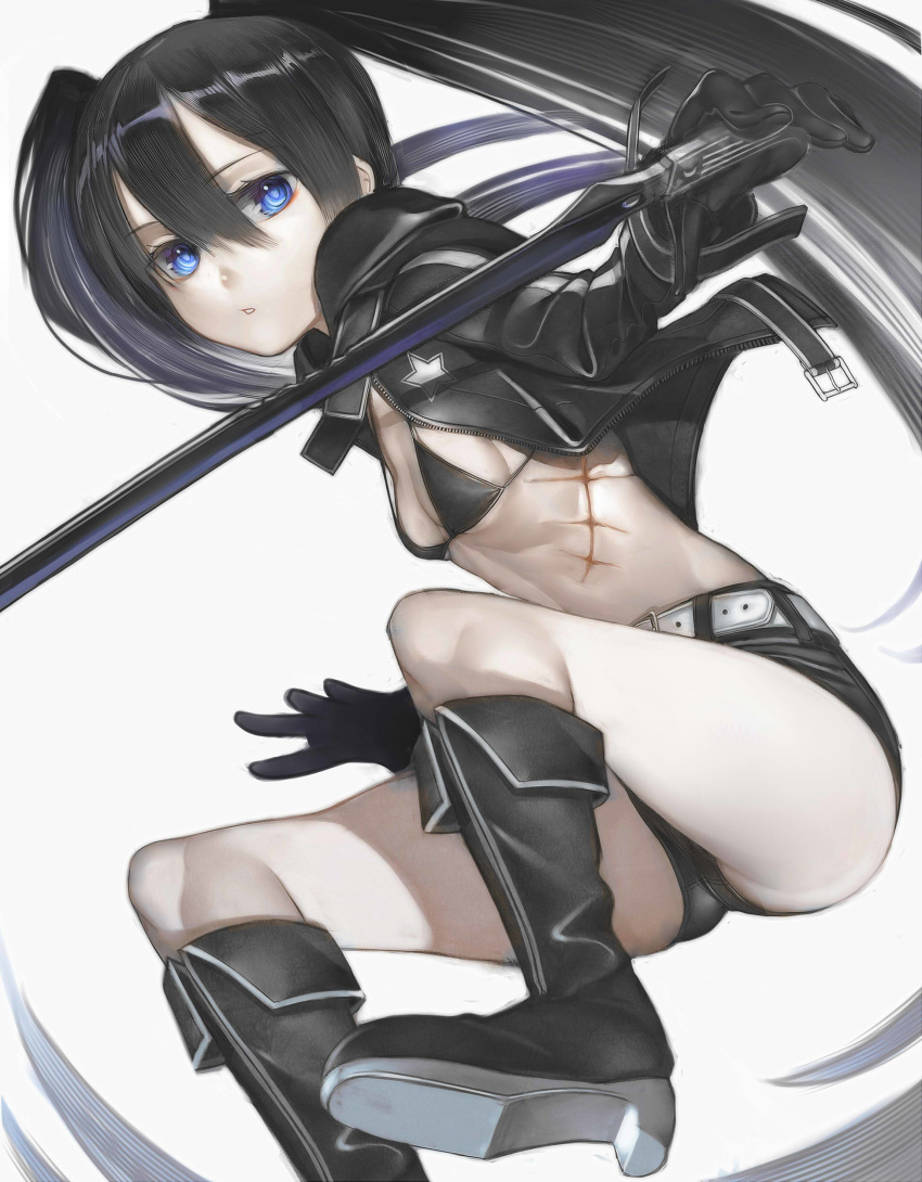 bikini_top black_rock_shooter black_rock_shooter_(character) emokakimasu heels open_shirt sword