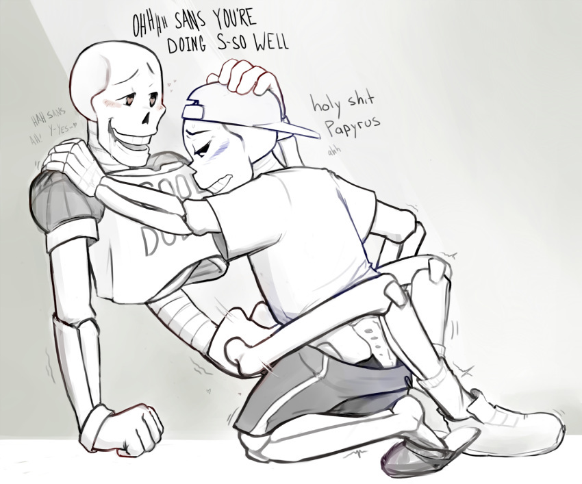 &lt;3 &lt;3_eyes anal anal_penetration animated_skeleton blush bone clothed clothed_sex clothing dialogue duo english_text incest male male/male male_penetrating not_furry papyrus_(undertale) penetration sans_(undertale) sex skeleton text theyaois_(artist) undead undertale video_games