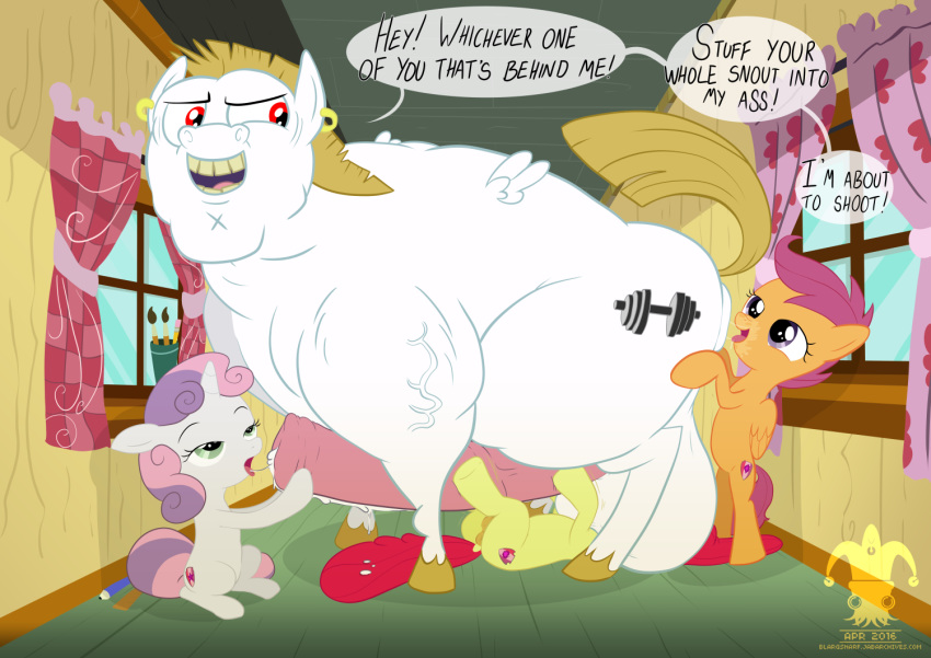 2016 anal animal_genitalia animal_penis anus apple_bloom_(mlp) balls blargsnarf bulk_biceps_(mlp) cub cum cutie_mark digital_media_(artwork) earth_pony equine equine_penis erection feathered_wings feathers female feral friendship_is_magic group horse mammal my_little_pony nude oral pegasus penis pony pussy rimming scootaloo_(mlp) sex sweetie_belle_(mlp) wings young