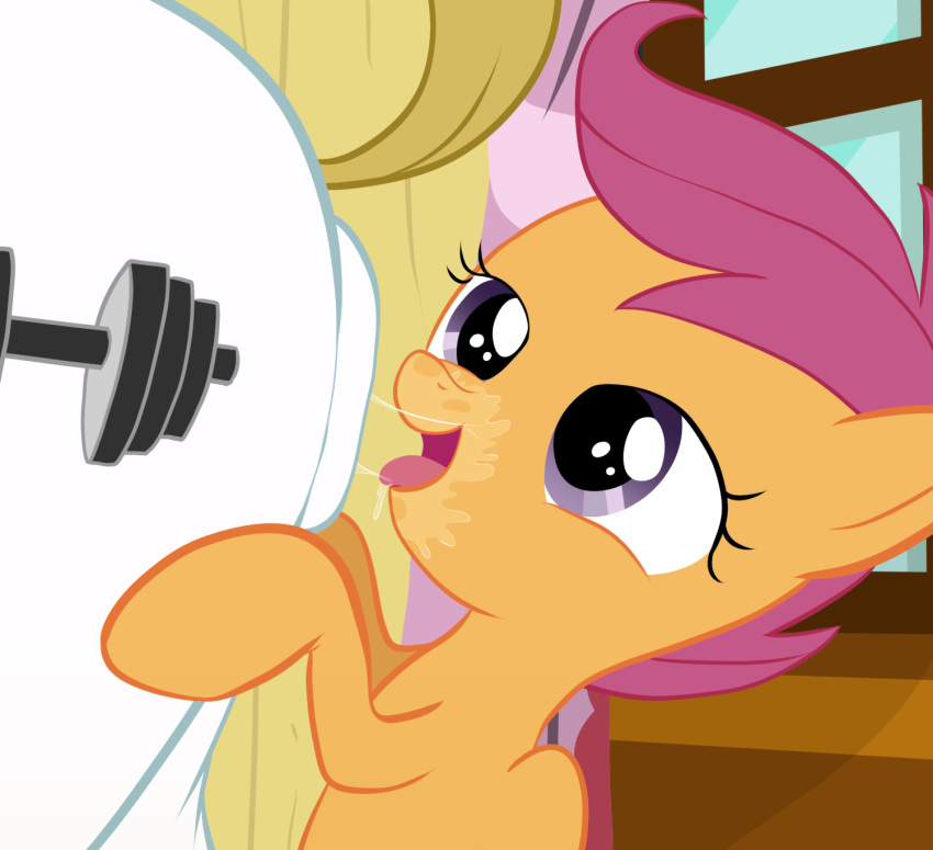 ambiguous_gender anal blargsnarf bulk_biceps_(mlp) butt close-up cub digital_media_(artwork) duo equine feathered_wings feathers female female/ambiguous feral friendship_is_magic horse mammal my_little_pony oral orange_feathers pegasus pony rimming saliva scootaloo_(mlp) sex smile solo_focus wings young