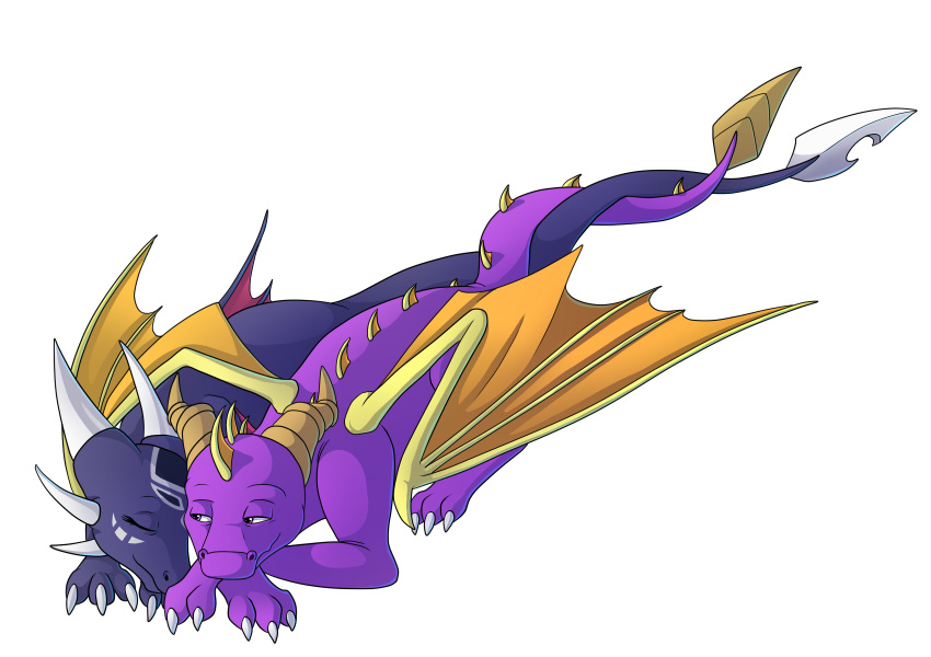 2016 alpha_channel claws cynder digital_media_(artwork) dragon duo feral horn icelectricspyro purple_eyes scalie simple_background spines spyro spyro_the_dragon transparent_background video_games western_dragon