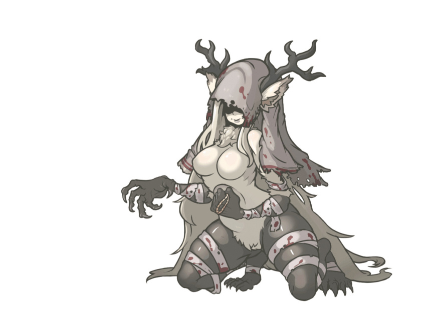 animal_ears animated animated_gif antlers attacking bandage blood bloodborne claws fur horns long_hair monster_girl muhut navel no_nipples silver_hair vicar_amelia