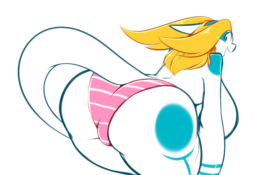 2016 aijou anthro averyshadydolphin big_breasts big_butt big_thighs blonde_hair blue_markings breasts butt clothed clothing dragon female hair happy huge_breasts huge_butt jou looking_at_viewer looking_back markings open_mouth panties partially_clothed presenting presenting_hindquarters rear_view simple_background solo topless underwear