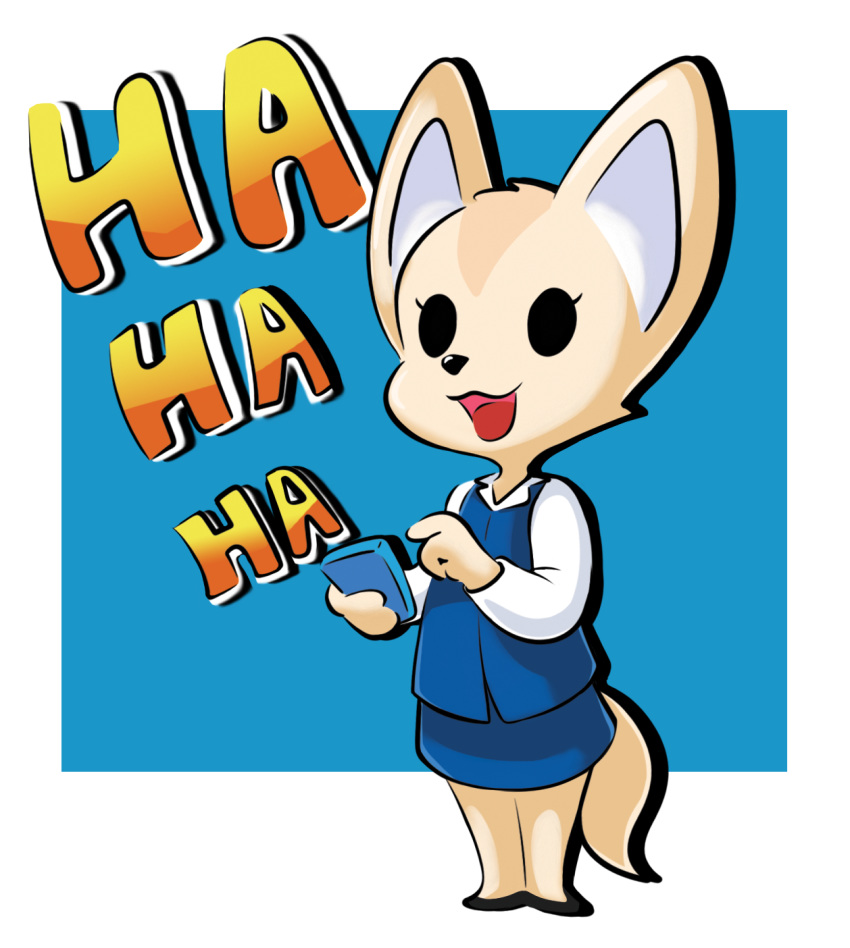 2018 aggressive_retsuko canine clothed clothing digital_media_(artwork) eyelashes female fennec fenneko fox holding_object kurus37 mammal open_mouth reaction_image sanrio simple_background solo