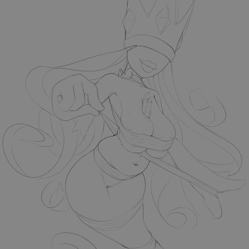 2014 areola big_breasts breasts candle cleavage clothed clothing female ghost grey_background greyscale hi_res huge_breasts humanoid lips mario_bros monochrome nintendo not_furry paper_mario pussy shadow_queen simple_background sketch smile solo spirit theboogie video_games
