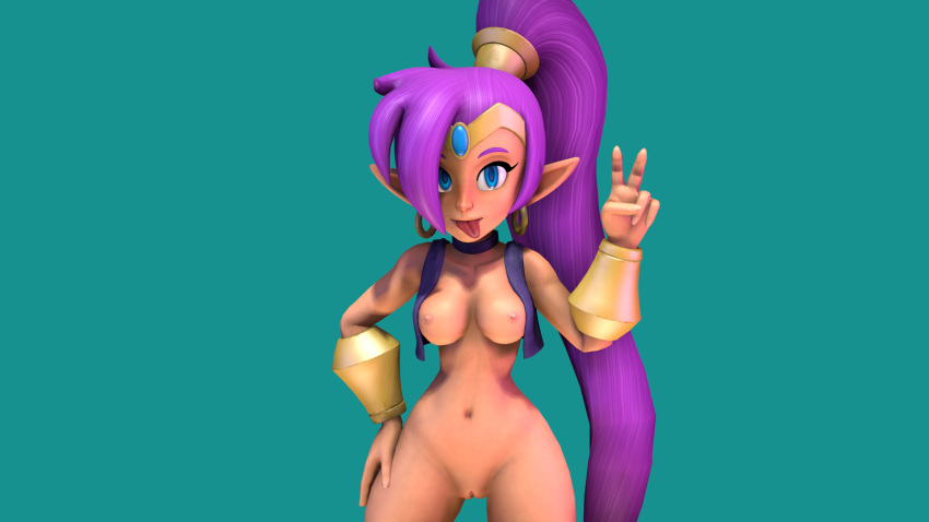 3d_(artwork) breasts digital_media_(artwork) female genie hair hand_on_hip not_furry nude pussy saygoodbye-sfm shantae shantae_(series) smile solo source_filmmaker tongue tongue_out video_games