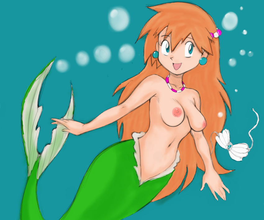 blue_eyes bra breasts bubble clothing fluffy_(artist) hair marine merfolk misty_(pok&eacute;mon) nintendo orange_hair pok&eacute;mon swimming underwear video_games