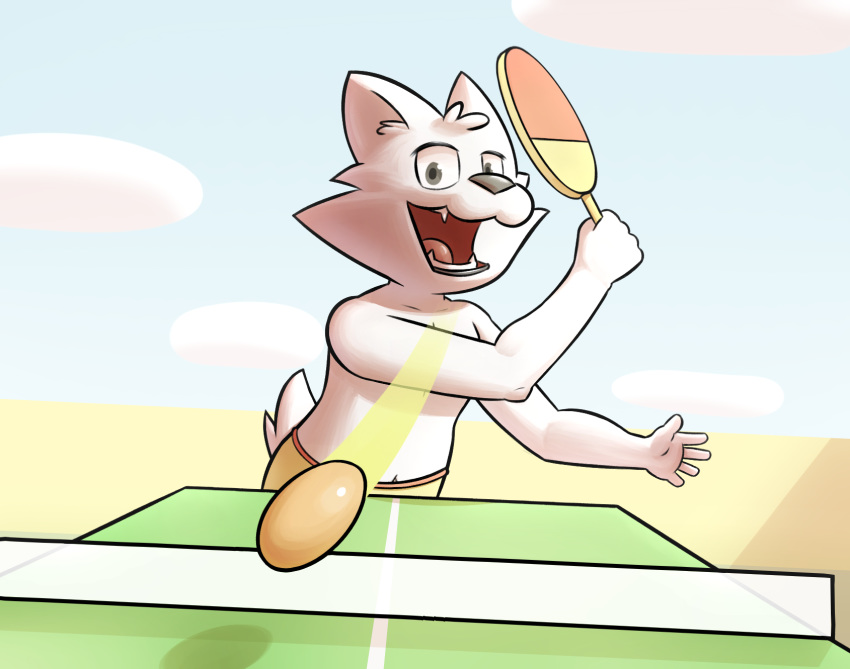 anthro canine dog goldie hi_res male mammal ping_pong rhythm_heaven rodricoro solo table_tennis table_tennis_paddle