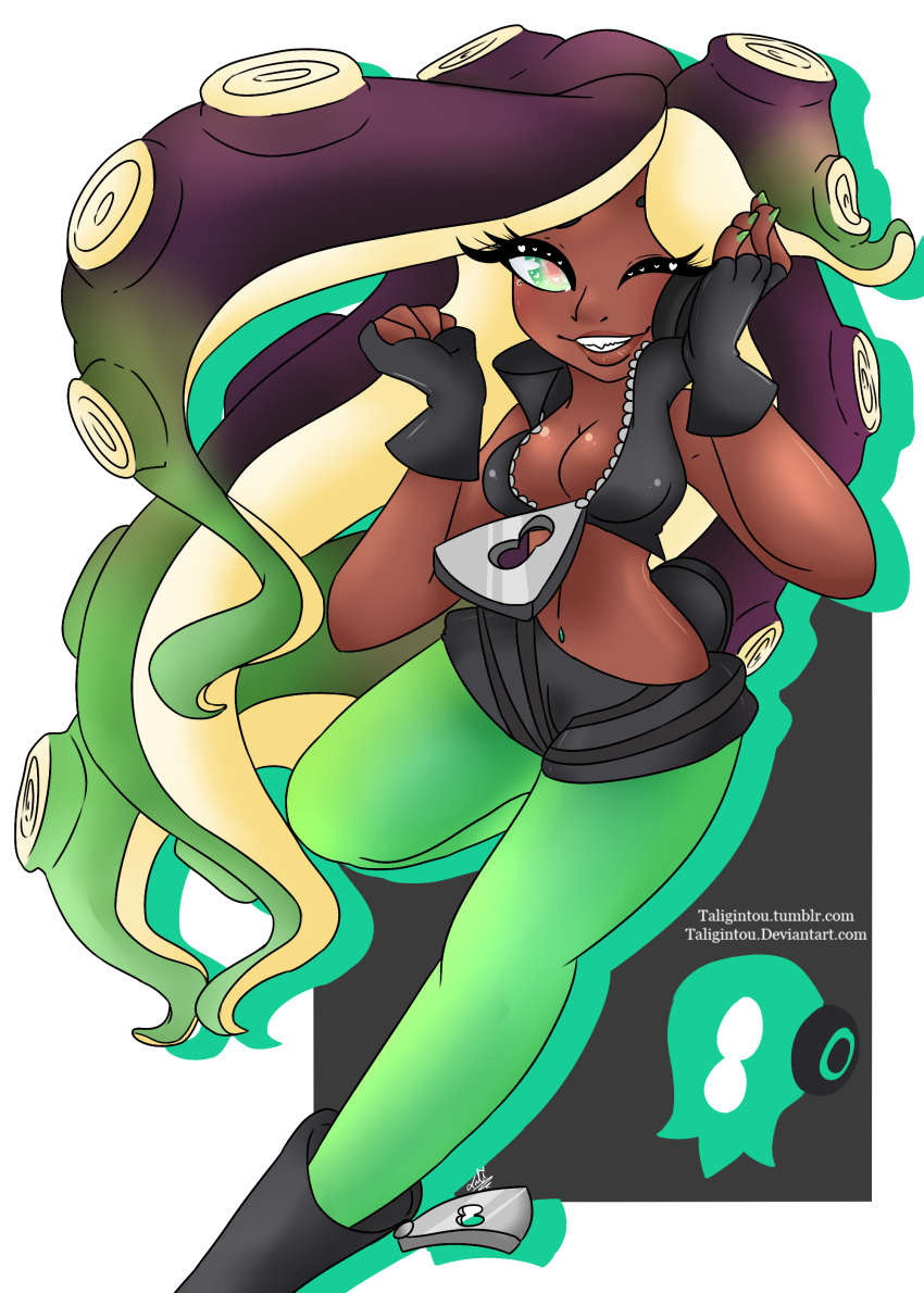 breasts cleavage clothed clothing dark_skin female humanoid marina_(splatoon) nintendo not_furry octoling splatoon splatoon_2 taligintou video_games