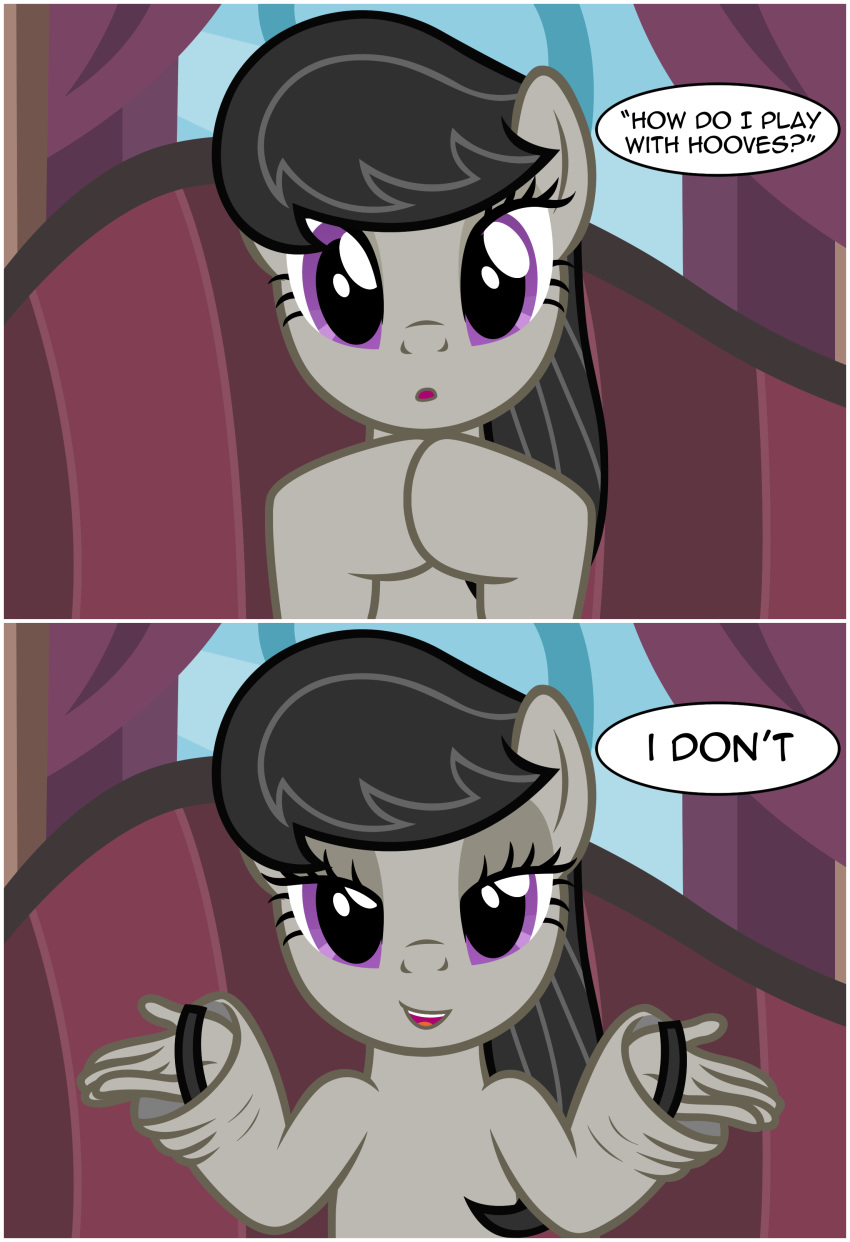 2018 :o badumsquish comic dialogue equine female friendship_is_magic horse looking_at_viewer mammal my_little_pony octavia_(mlp) open_mouth pony shrug sitting smile smirk sofa solo straps what what_a_twist