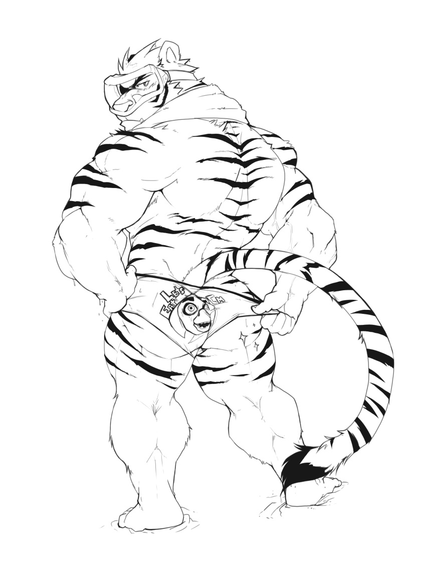 anthro butt clothing cursedmarked eyewear feline goggles looking_back male mammal muscular muscular_male solos speedo swimsuit tanding tiger tight_clothing towel wet