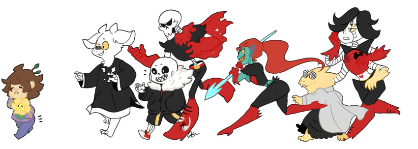 2015 alphys ambiguous_gender animated_skeleton anthro bone boss_monster caprine female fish flora_fauna flower flowey_the_flower fur goat human machine male mammal marine mettaton papyrus_(undertale) plant protagonist_(undertale) reptile robot sans_(undertale) scalie skeleton toriel undead undertale undyne unknown_artist video_games white_fur