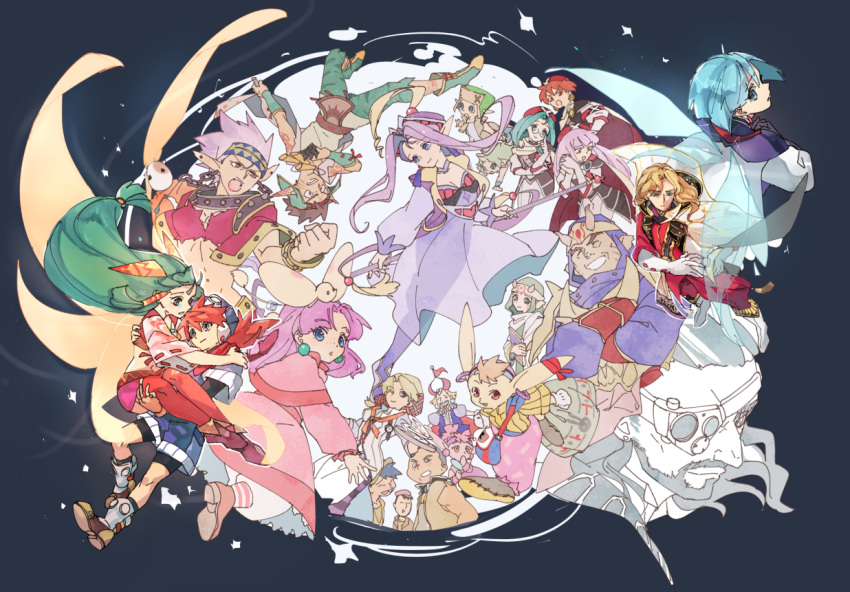 6+girls absolutely_everyone animal_ears baal_(grandia) bag bunny_ears carrying darlin_(grandia) dr._alma_(grandia) dress everyone feena_(grandia) full_body gadwin_(grandia) gantz_(grandia) gina_(grandia) goose_(grandia) grandia grandia_i guido_(grandia) hamagurihime justin_(grandia) kozuru_(grandia) layered_sleeves leen_(grandia) liete_(grandia) lily_(grandia) milda_(grandia) mio_(grandia) mullen_(grandia) multiple_boys multiple_girls nana_(grandia) nicky_(grandia) pakon_(grandia) princess_carry puui_(grandia) rapp_(grandia) rem_(grandia) saki_(grandia) see-through spoilers sue_(grandia) wings