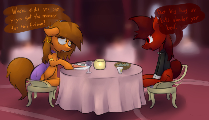 braces date dialogue digital_media_(artwork) duo earth_pony equine fan_character female feral food horse male mammal mars_miner marsminer my_little_pony pony restaurant venus_spring