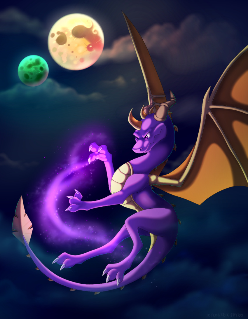 2017 detailed_background digital_media_(artwork) dragon horn icelectricspyro membranous_wings purple_eyes ridged_horn scalie spines spyro spyro_the_dragon tlos video_games western_dragon wings