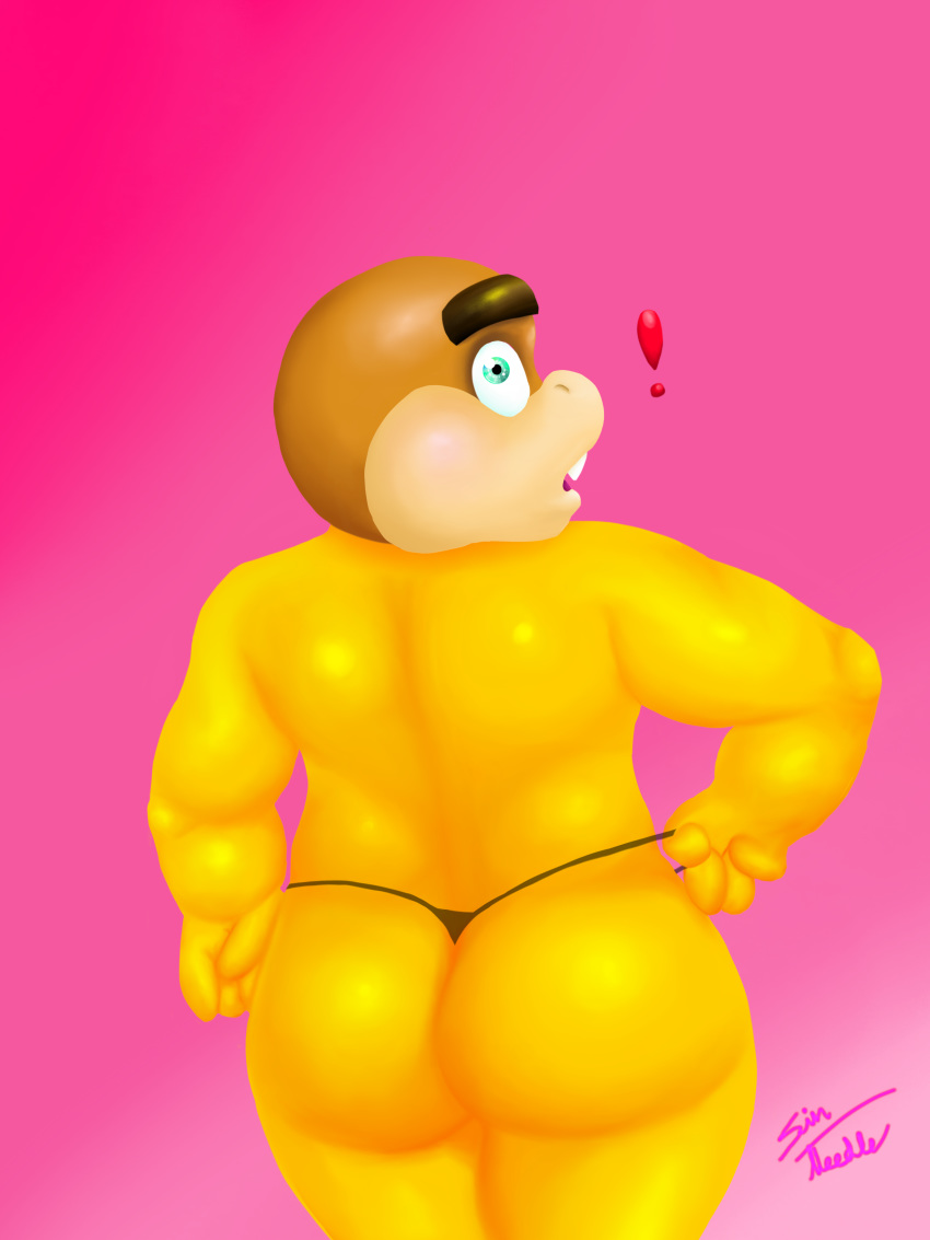 ! anthro big_butt boom_boom butt clothed clothing koopa koopaling looking_at_viewer looking_back male mario_bros muscular muscular_male nintendo panties rear_view scalie signature sin-noodle_(artist) slightly_chubby solo thong topless underwear video_games