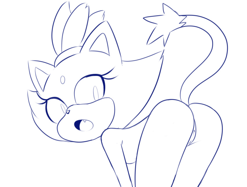 2018 anthro bent_over blaze_the_cat butt cat feline female hearlesssoul looking_back mammal nude open_mouth pussy sketch solo sonic_(series)