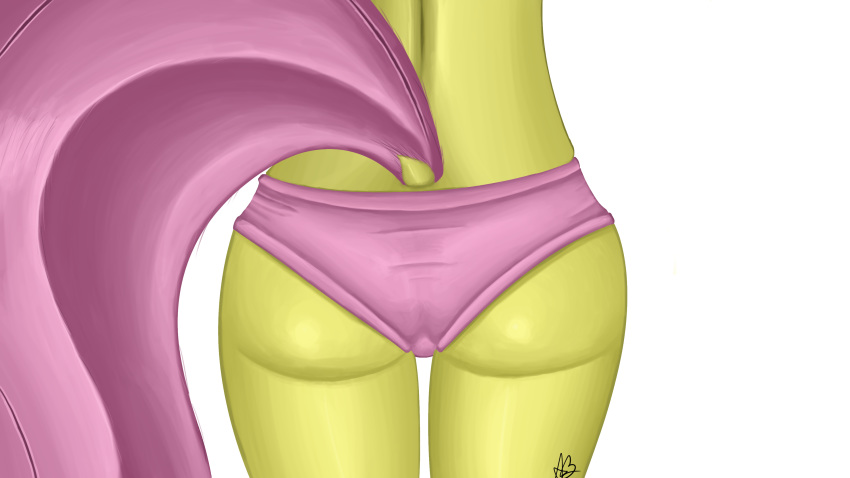 2018 anthro butt clothed clothing digital_media_(artwork) female flutterbutt fluttershy_(mlp) friendship_is_magic hair hi_res mranthony2 my_little_pony panties pink_underwear simple_background solo topless underwear