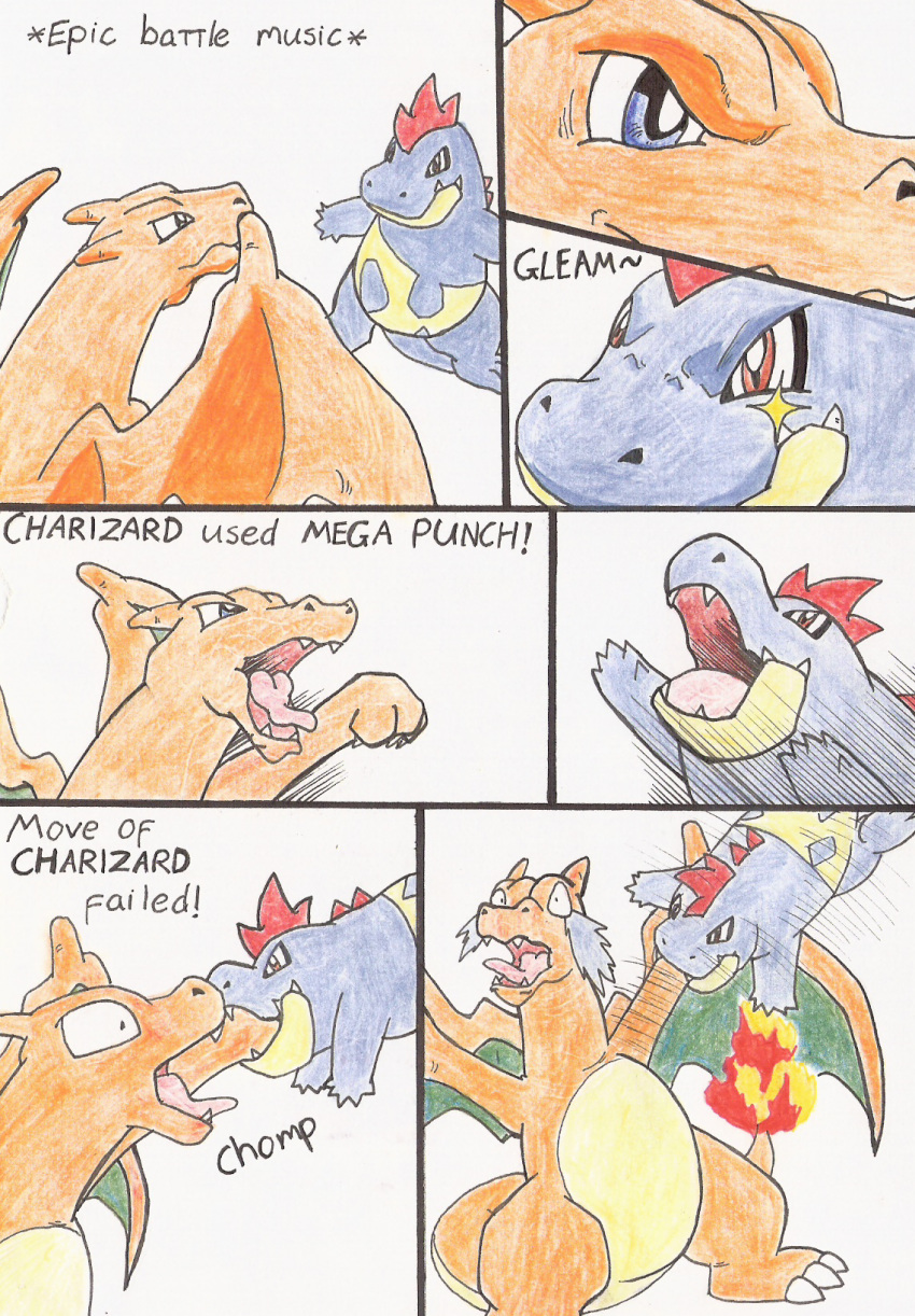 battle bite charizard croconaw crying fire gleam humor invalid_tag male nintendo pok&eacute;mon pok&eacute;mon_(species) tears video_games