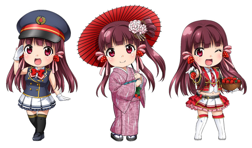 chibi haruzaki_nonoka kimono marronni_yell thighhighs umbrella uniform