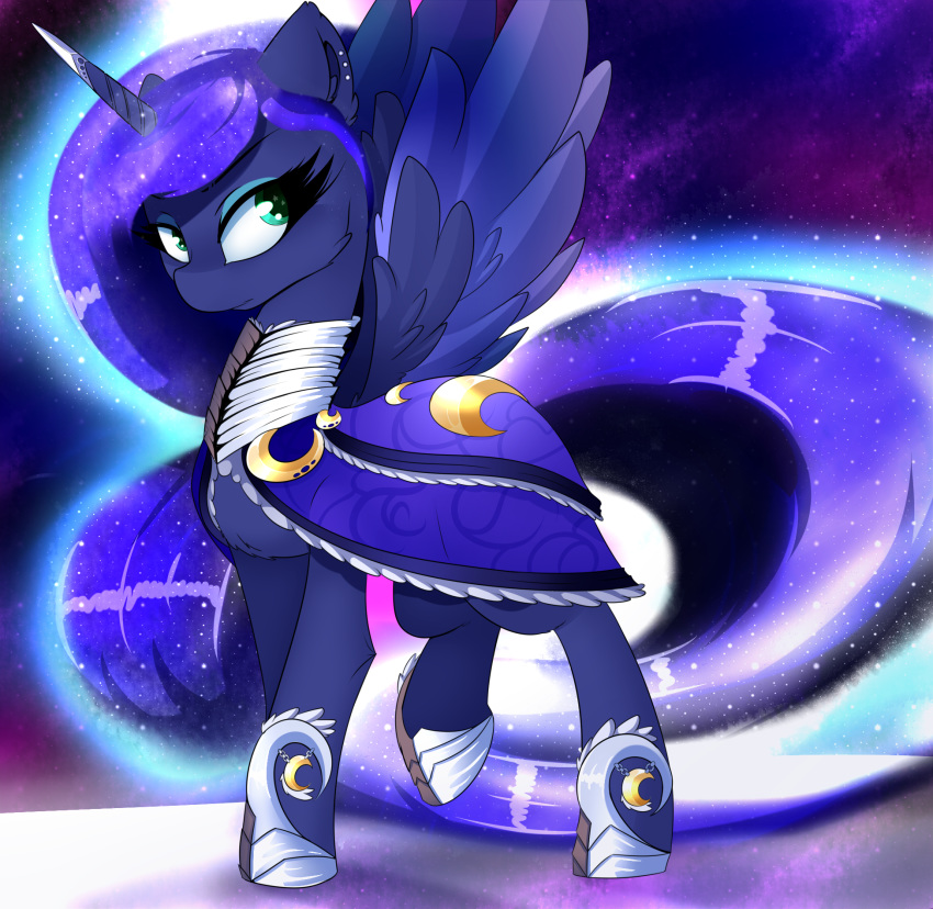 2018 clothing cosmic_hair digital_media_(artwork) equine feathered_wings feathers female feral friendship_is_magic hair hi_res hooves horn madacon mammal my_little_pony princess_luna_(mlp) solo winged_unicorn wings