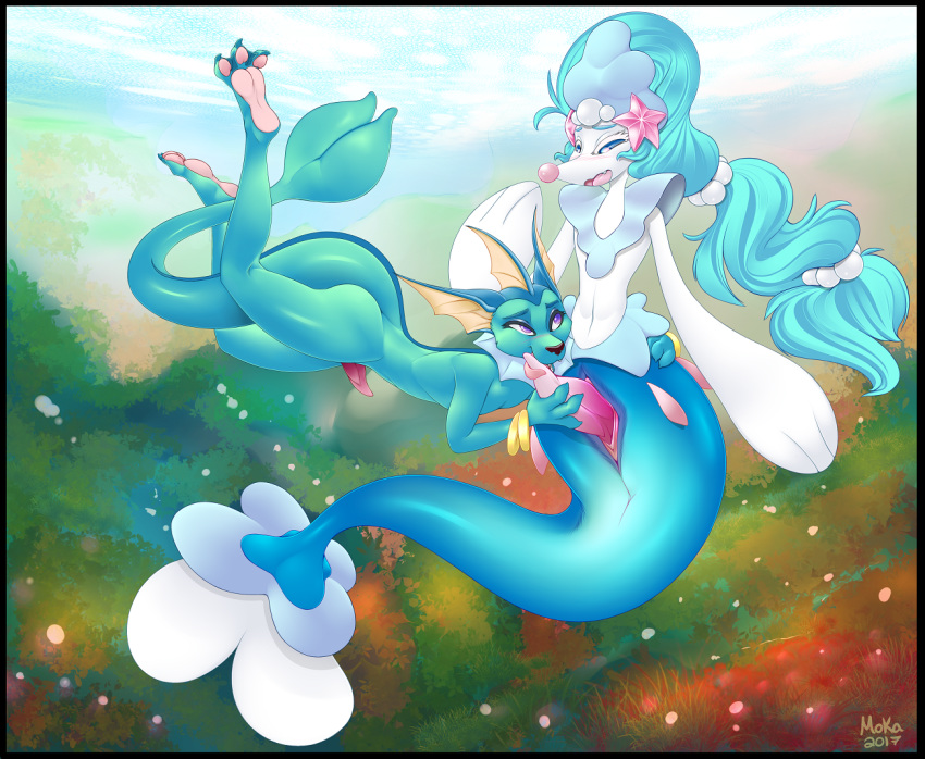 2017 4_fingers amazing_background animal_genitalia animal_penis anthro athletic blue_eyes blue_hair bracelet bubble detailed_background digital_media_(artwork) duo eeveelution embrace erection fellatio girly hair happy happy_sex hip_grab jewelry licking long_hair looking_at_partner male male/male marine merfolk nintendo nude open_mouth open_smile oral pawpads penis penis_lick pok&eacute;mon pok&eacute;mon_(species) primarina purple_eyes quadra sex skinny_dipping smile swimming tapering_penis tongue tongue_out underwater vaporeon video_games water