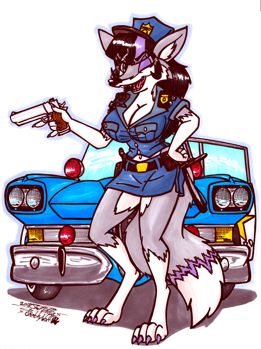 big_breasts breasts canine car female fox foxy_caine mammal officer purple_eyes sketchywolf-13 traditional_media_(artwork) vehicle