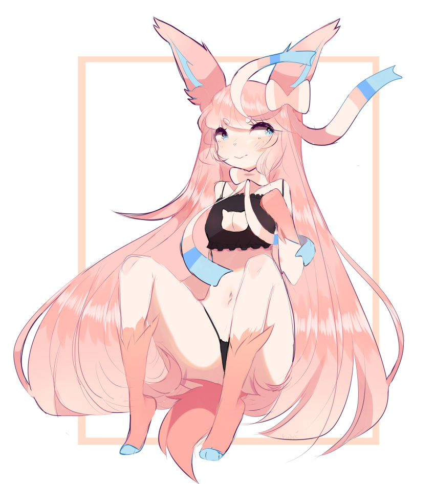 anthro bow cat_lingerie clothed clothing eeveelution female fredek666 hair lingerie long_hair nintendo partially_clothed pink_hair pok&eacute;mon pok&eacute;mon_(species) solo sylveon video_games