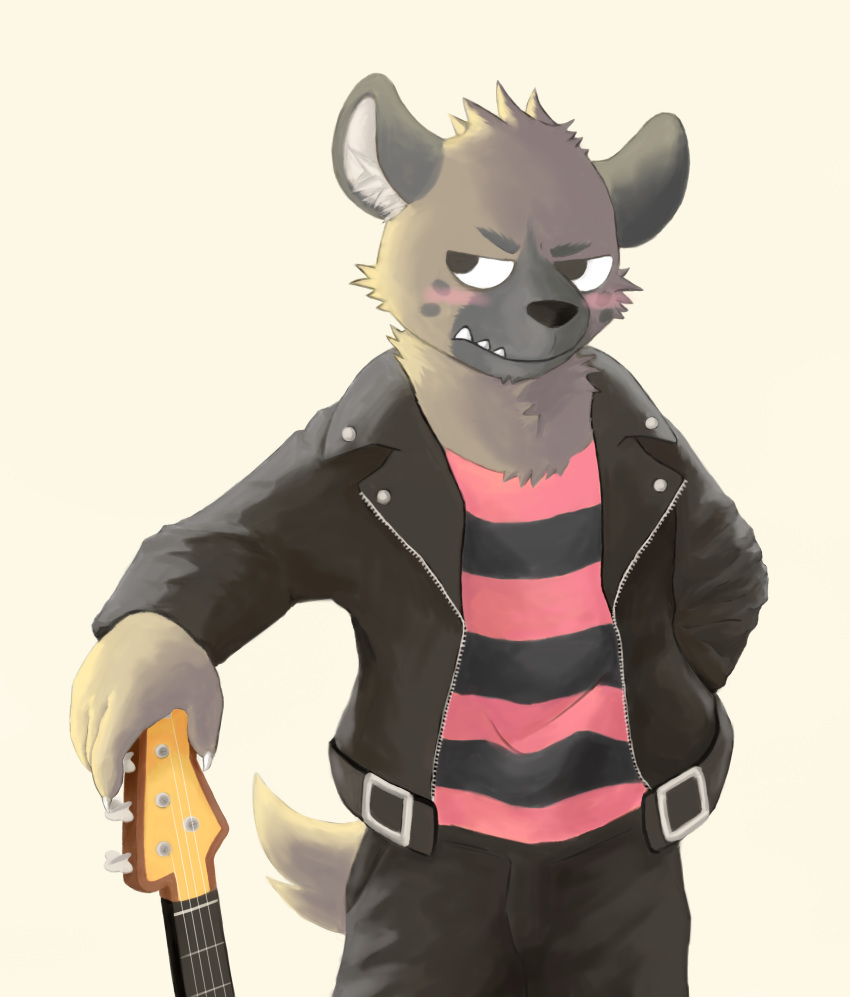 aggressive_retsuko bass blush clothing djwolf_(artist) haida hyena male mammal sanrio solo