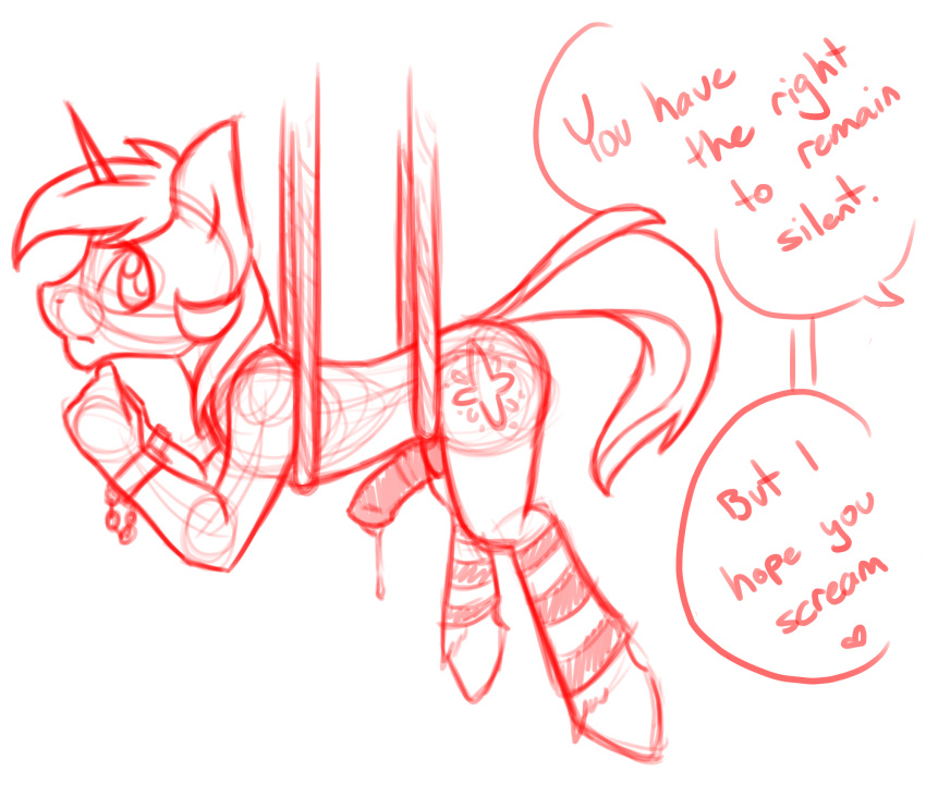 anthro bound cutie_mark english_text equine erection horn male mammal monochrome my_little_pony nude penis red_and_white rope simple_background sinclair2013 sketch solo text unicorn vacuus white_background