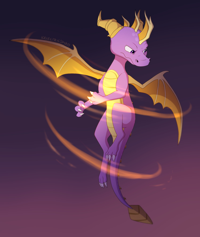 2018 claws digital_media_(artwork) dragon feral flying horn icelectricspyro male membranous_wings purple_eyes scalie solo spyro spyro_the_dragon video_games western_dragon wings