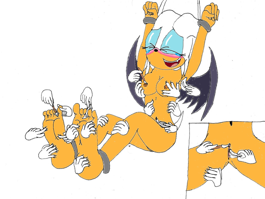 alexianbc anthro bat breasts eyes_closed feathers female grope hindpaw mammal navel nipples nude orgasm paws pussy rouge_the_bat sonic_(series) tickling tickling_armpits tickling_feet