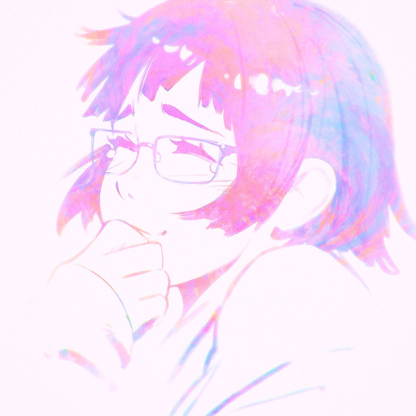 &gt;_&lt; :3 close-up closed_eyes closed_mouth face glasses ilya_kuvshinov original short_hair smile solo tears x3