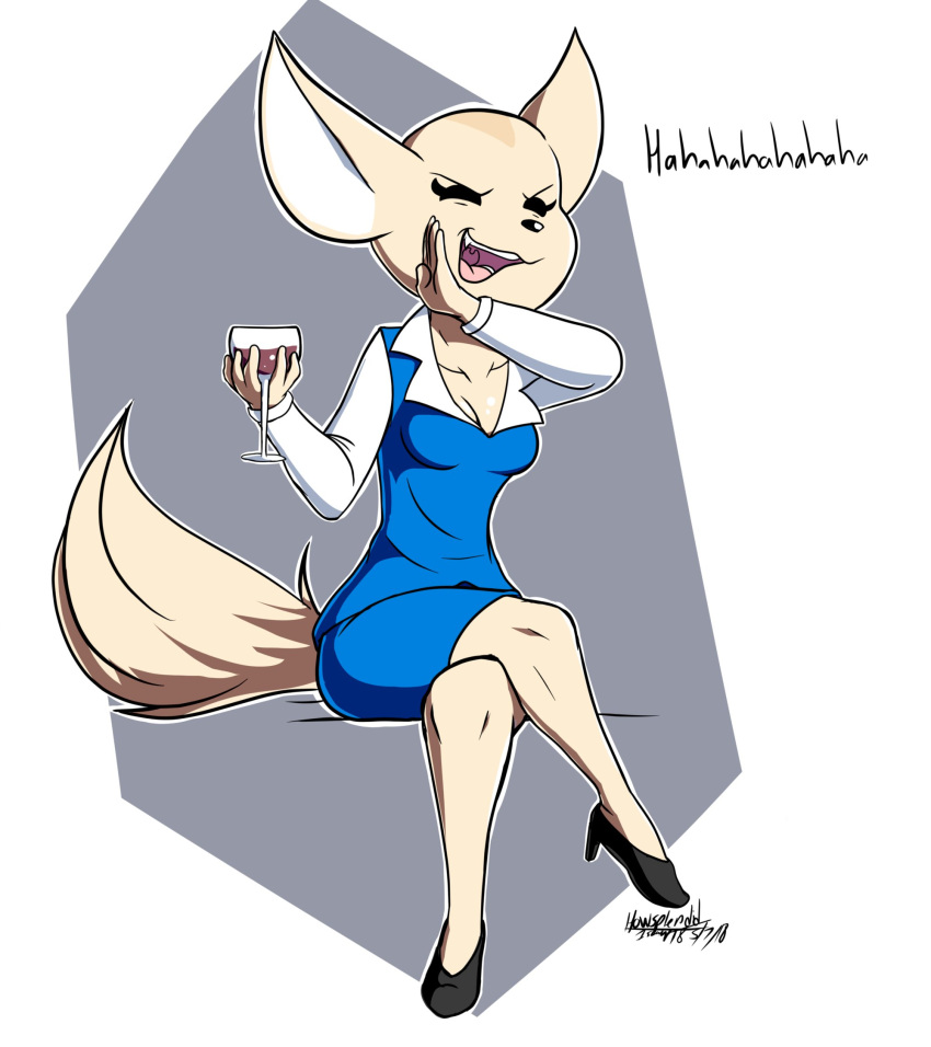 2018 absurd_res aggressive_retsuko anthro breasts canine clothed clothing digital_media_(artwork) female fennec fenneko fox fur hi_res isaacyep mammal sanrio simple_background solo