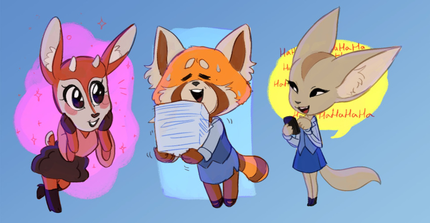 2018 aggressive_retsuko antelope anthro canine clothed clothing digital_media_(artwork) eyelashes female fennec fenneko fox fur gazelle horn mammal red_panda retsuko sanrio simple_background themachopie tsunoda