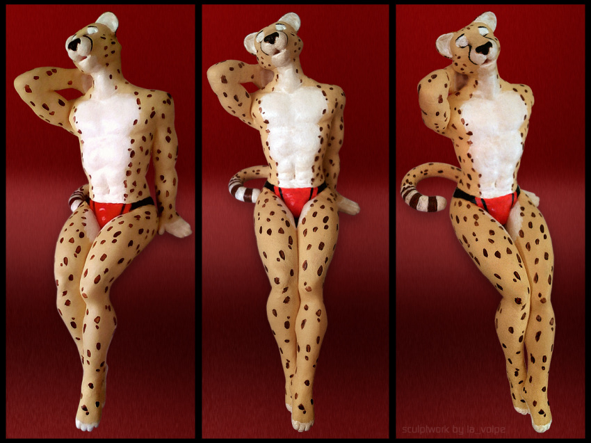 cheetah clothing dan_scarlet eyes_closed feline fur male mammal muscular sculpture solo speedo spots swimsuit white_fur yellow_fur